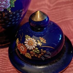 Floral Blue Decorative Jar with Lid